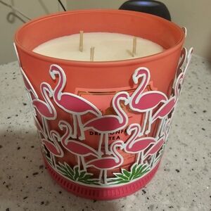 Bath & Body Works Flamingo 3 Wick Candle Holder with Candle